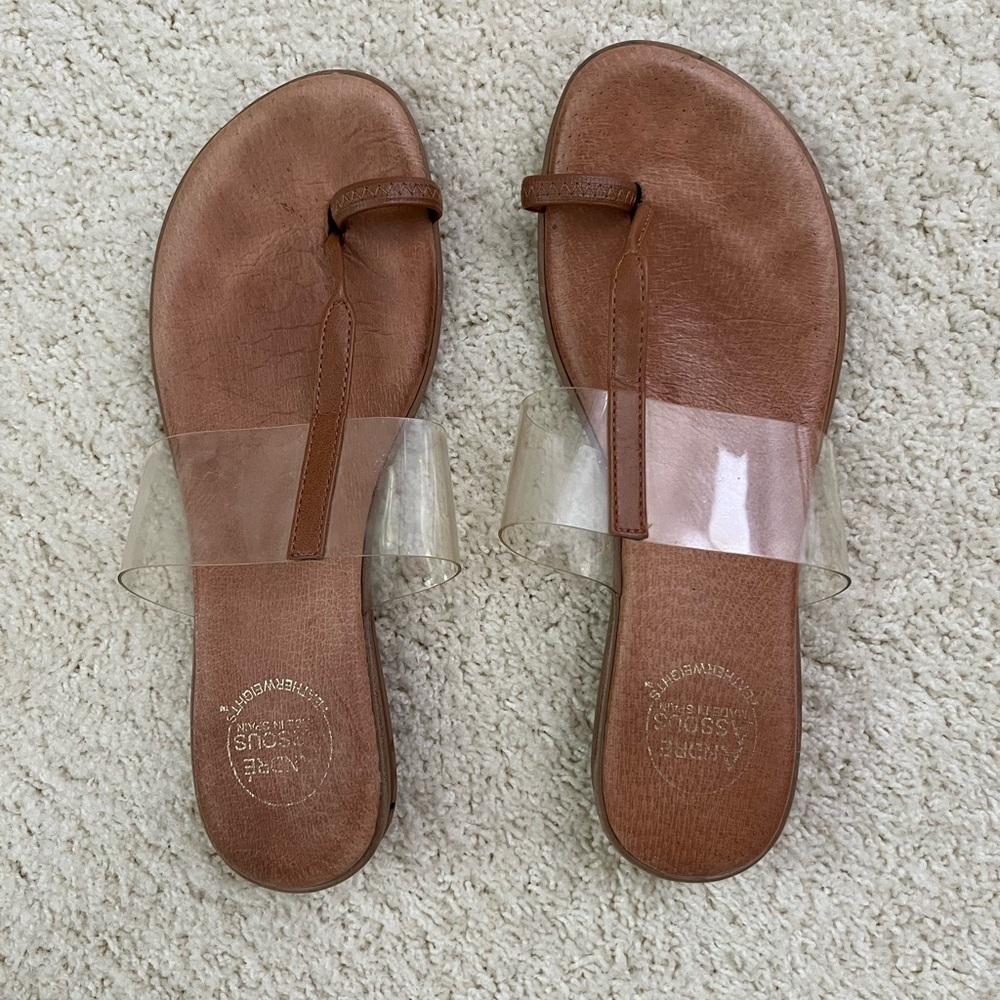 Andre Assous Brown Leather Sandals with Transparent Strap